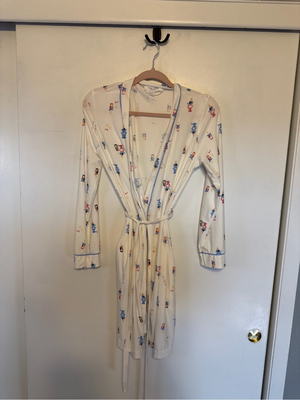 Women's White Champagne Printed Robe with Belt‎